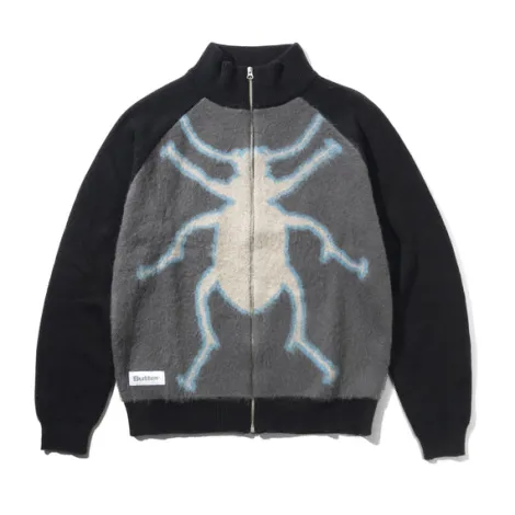 Beetle Zip-Thru Knit Sweater, Black