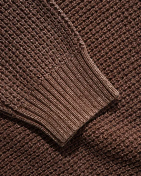 Distressed Waffle Knit Sweater, Washed Bark