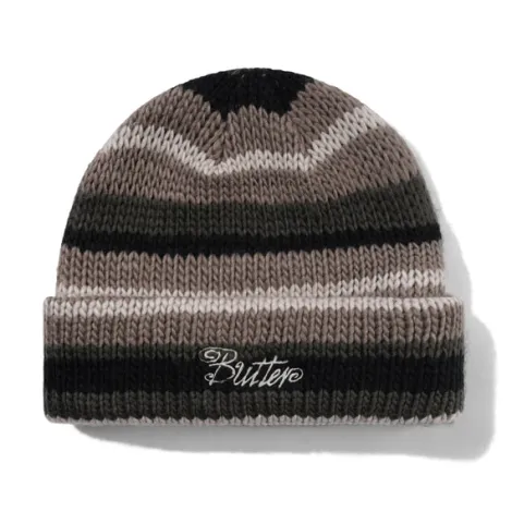 Ombre Stripe Knit Beanie, Black