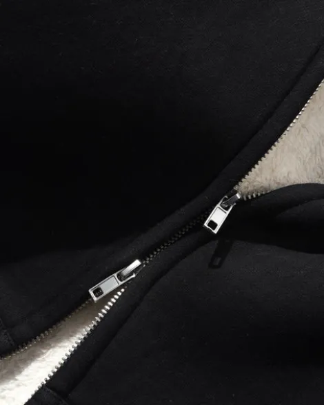 Pile Lined Zip-Thru Hood, Black