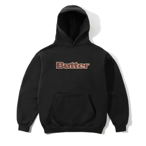 Plaid Logo Applique Pullover Hood, Black