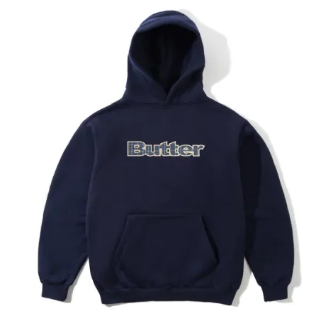 Plaid Logo Applique Pullover Hood, Navy