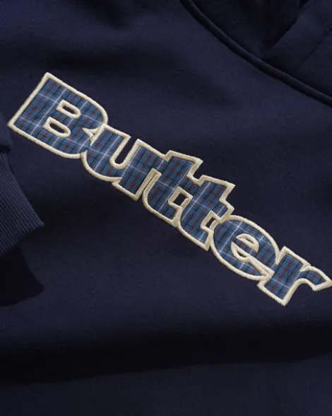 Plaid Logo Applique Pullover Hood, Navy