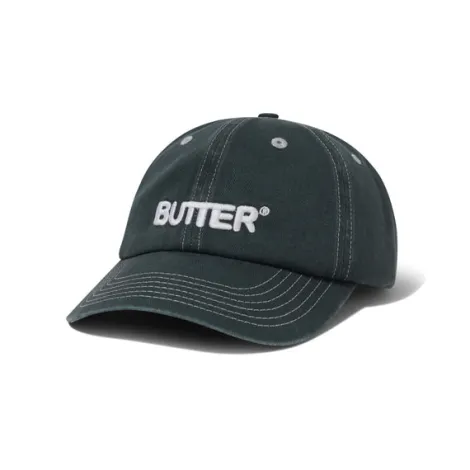 Rounded Logo 6 Panel Cap, Washed Black