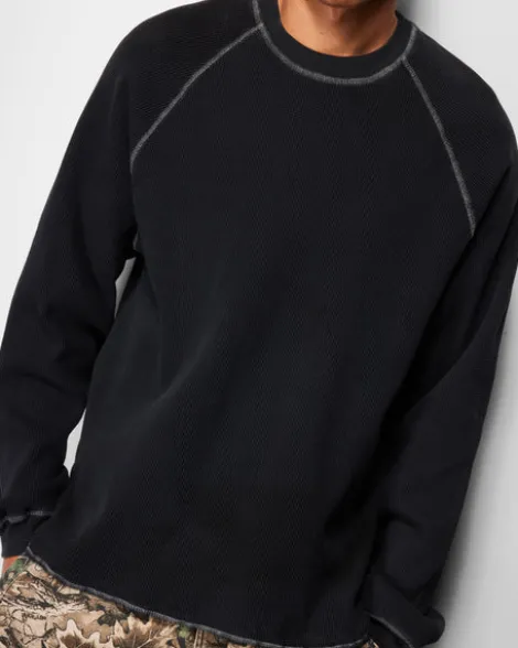 Waffle L/S Top, Washed Black