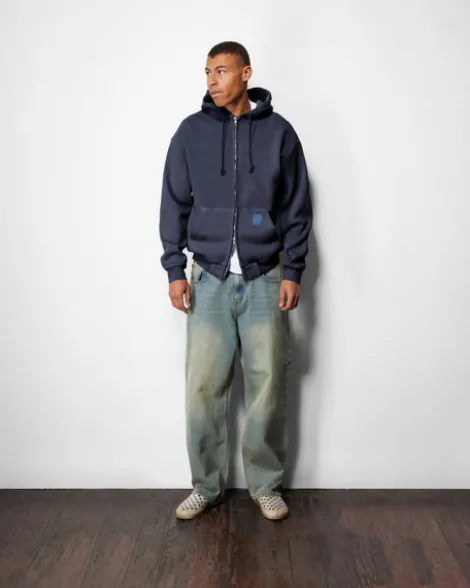 Waffle Zip-Thru Hood, Navy Overdye