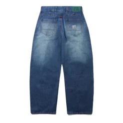 Wide Cut Denim Jeans, Dark Blue Slub
