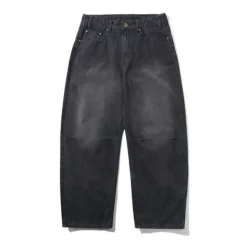 Wide Cut Denim Jeans, Streaky Black Wash