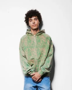 Woods Camo Zip-Thru Hood, Washed Black